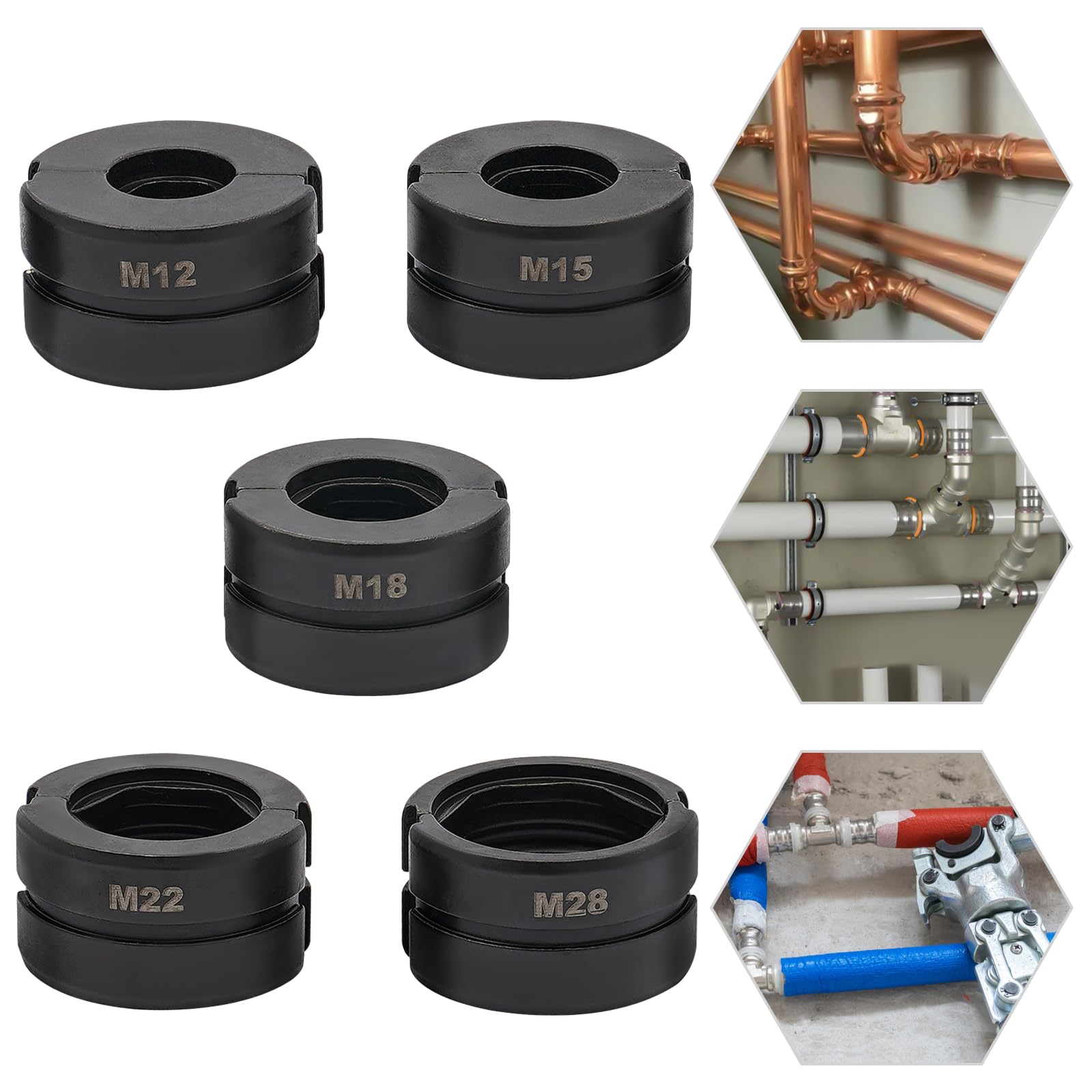 Th - Pinzas de presión para tubos (5 piezas, Cr40, 12 mm, 15 mm, 18 mm, 22 mm, 28 mm, para tubos de cobre, ligeros, compactos)