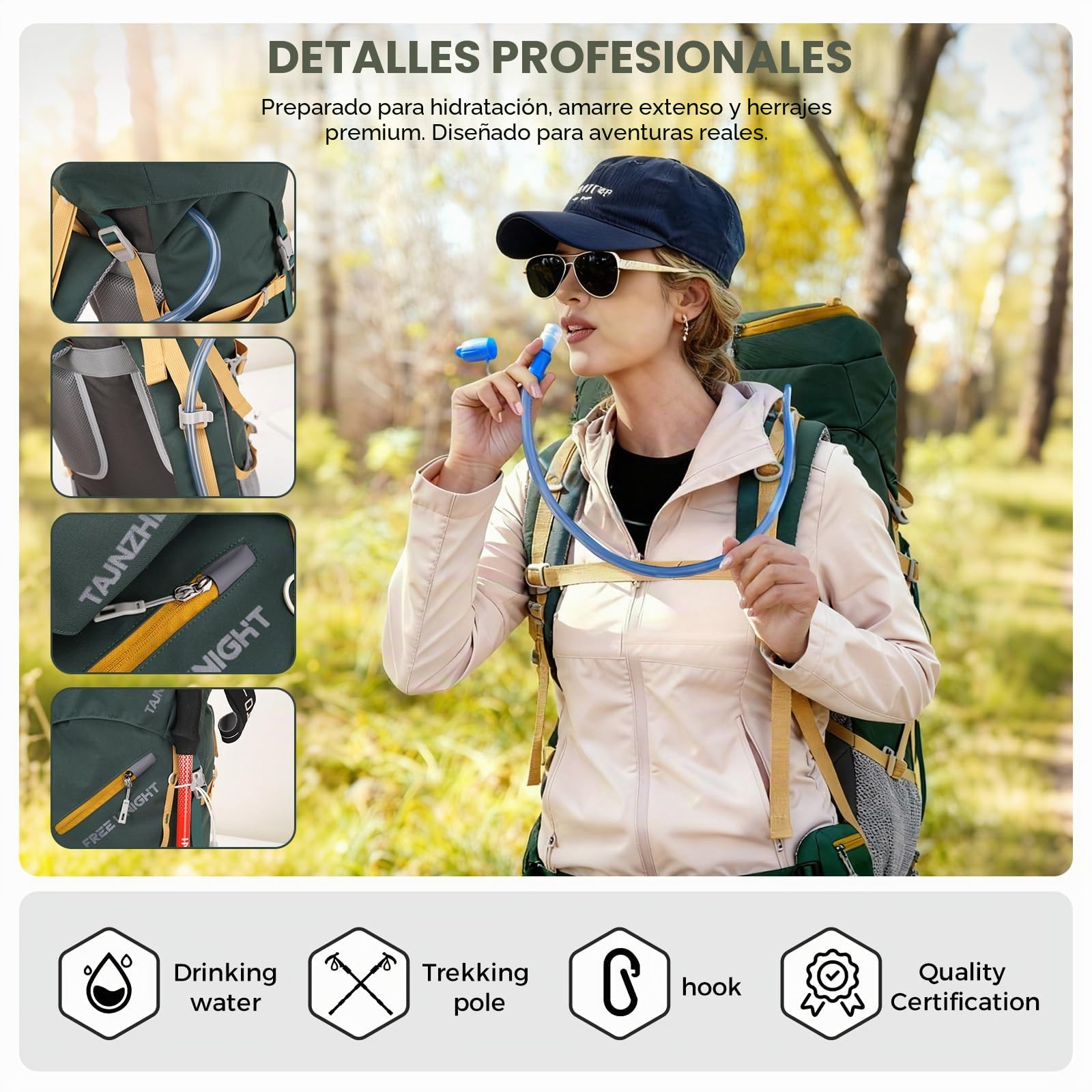 Bseash Mochila impermeable de 65 L para senderismo, camping, con cubierta para lluvia, deportes al aire libre, viajes, para escalada y turismo