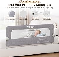 Vista 7 de Riel de cama para niños pequeños, rieles de cama basculantes de 150 cm con base en forma de U más ancha, protector de cama transpirable para bebé