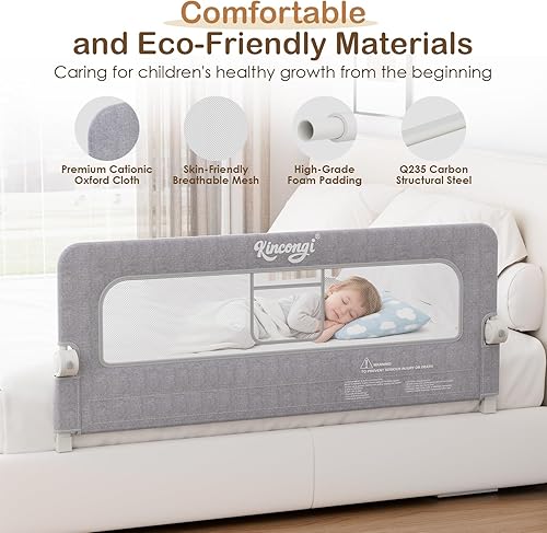 Miniatura 5 de Kincongi Riel de cama para niños pequeños, rieles de cama basculantes de 150 cm con base en forma de U más ancha, protector de cama transpirable