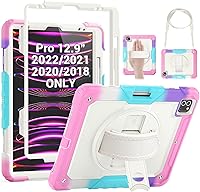 Vista 10 de SEYMAC Funda para iPad Pro 12.9 2022/2021/2020/2018, resistente protección a prueba de golpes con protector de pantalla, soporte giratorio de 360°