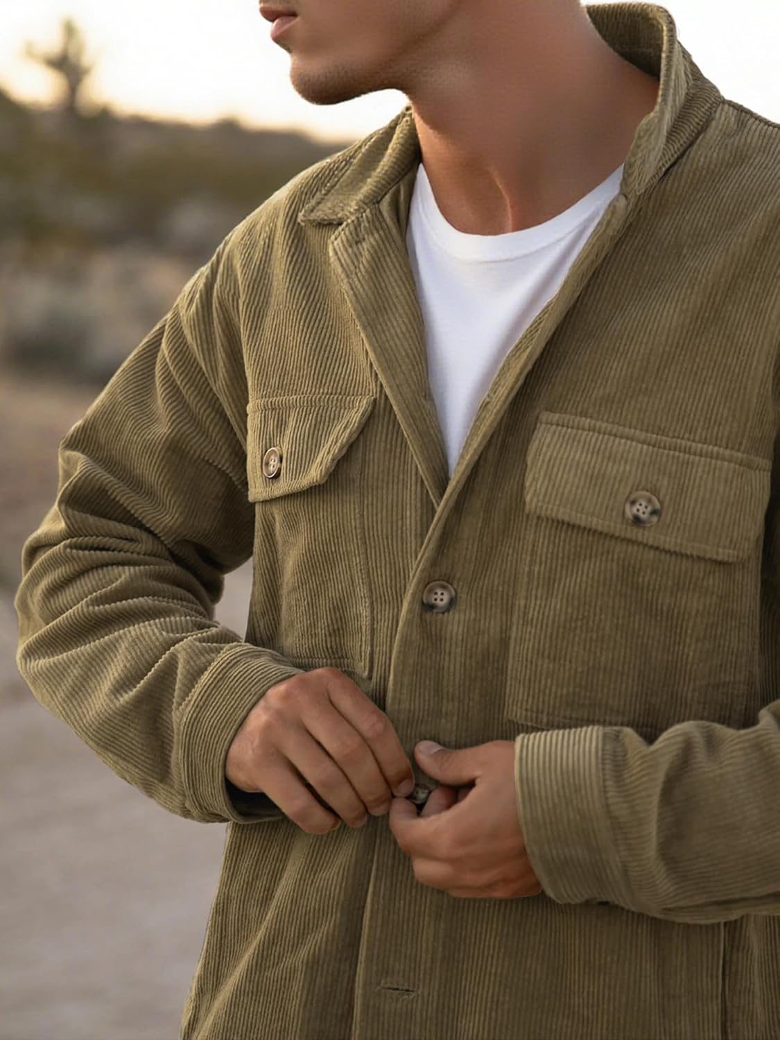 PLEPAN Men's Corduroy Shacket with 4 Pockets (Chest & Side Slant) Button Down Work Jackets Casual Long Sleeve Shirt Jacket