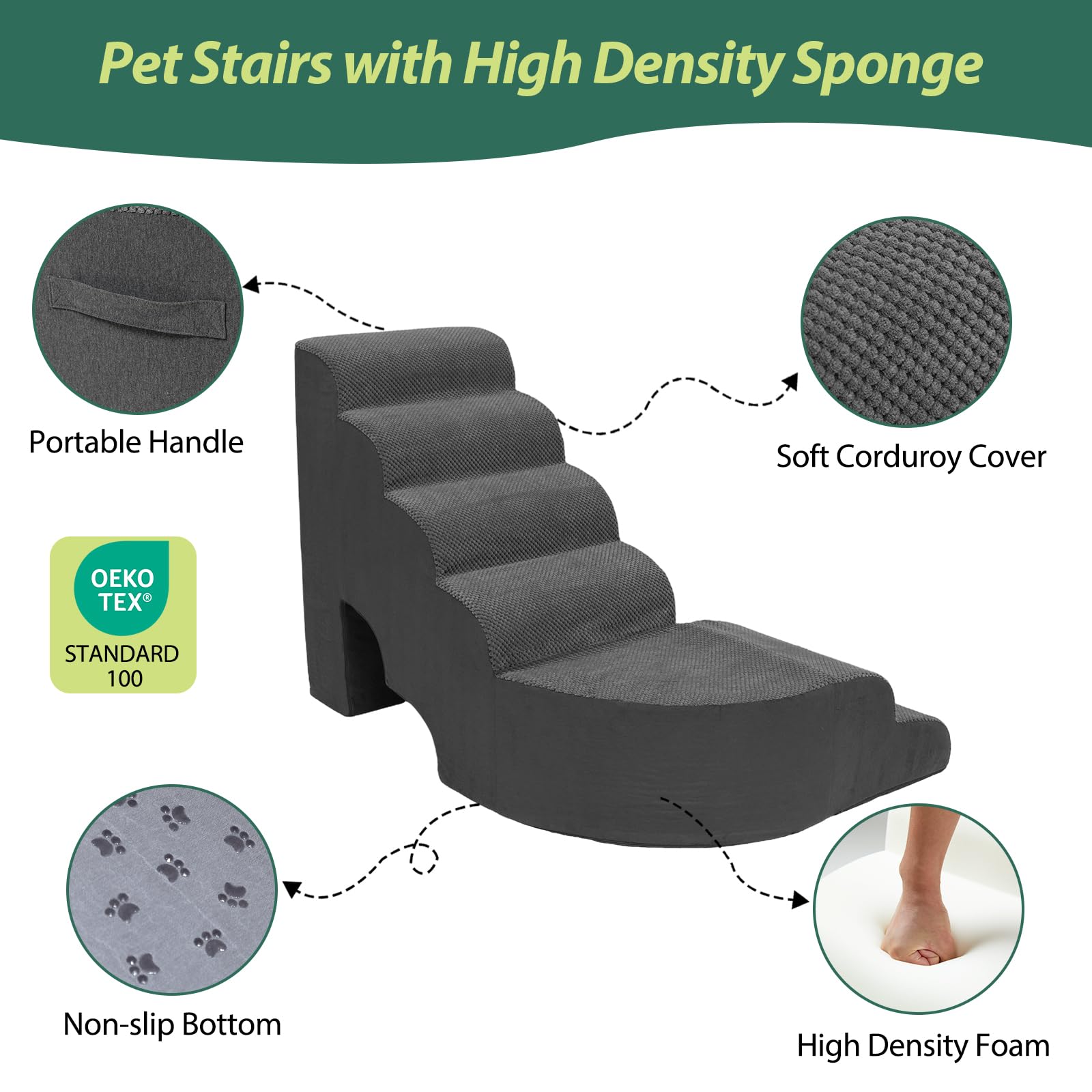Scalette per cani a 6 livelli, per letto alto, altezza 60 cm, antiscivolo, regolabili sul lato sinistro del letto, gradini per animali domestici per cuccioli, vecchi animali domestici e cani feriti