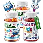 DR. MORITZ Elderberry Gummies for Kids (60 Count) and Kids Multivitamin Gummies Bundle (120 Count, 2 Pack) - for Childrens Immune Support and Overall Health - Toddler Vitamins Supplement
