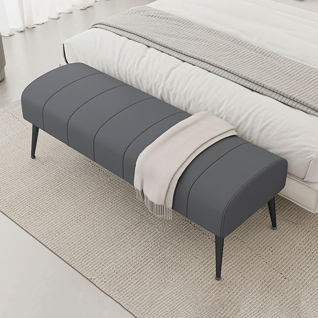 Nowoczesna Ławka Na Koniec Łóżka,podnóżek Do Sofy W Salonie, Ławka Na Buty Do Przedpokoju Skórzana Tapicerka Zakrzywione Siedzisko Z Solidnymi Nogami(Dark Gray,60cm)