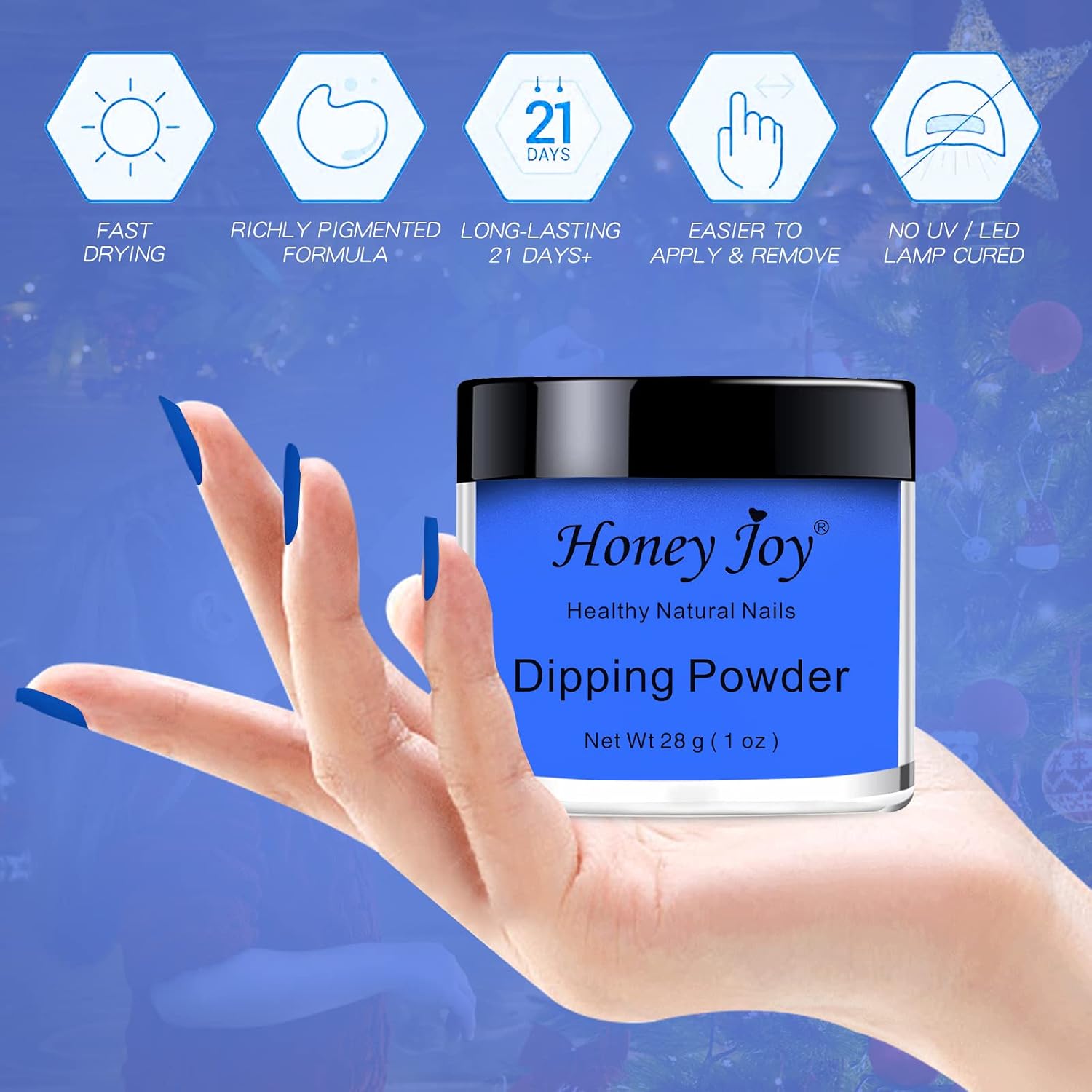 Royal Blue Dip Powder Nails - Long-lasting Dipping Nails, No UV Light Needed, 28g/Box (ND064B-WD13)