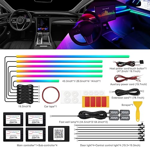 Miniatura 61 de Tira de luces LED acrílicas para interior de automóvil con aplicación inalámbrica, RGB 10 en 1, 175 pulgadas, 593 LED, iluminación ambiental