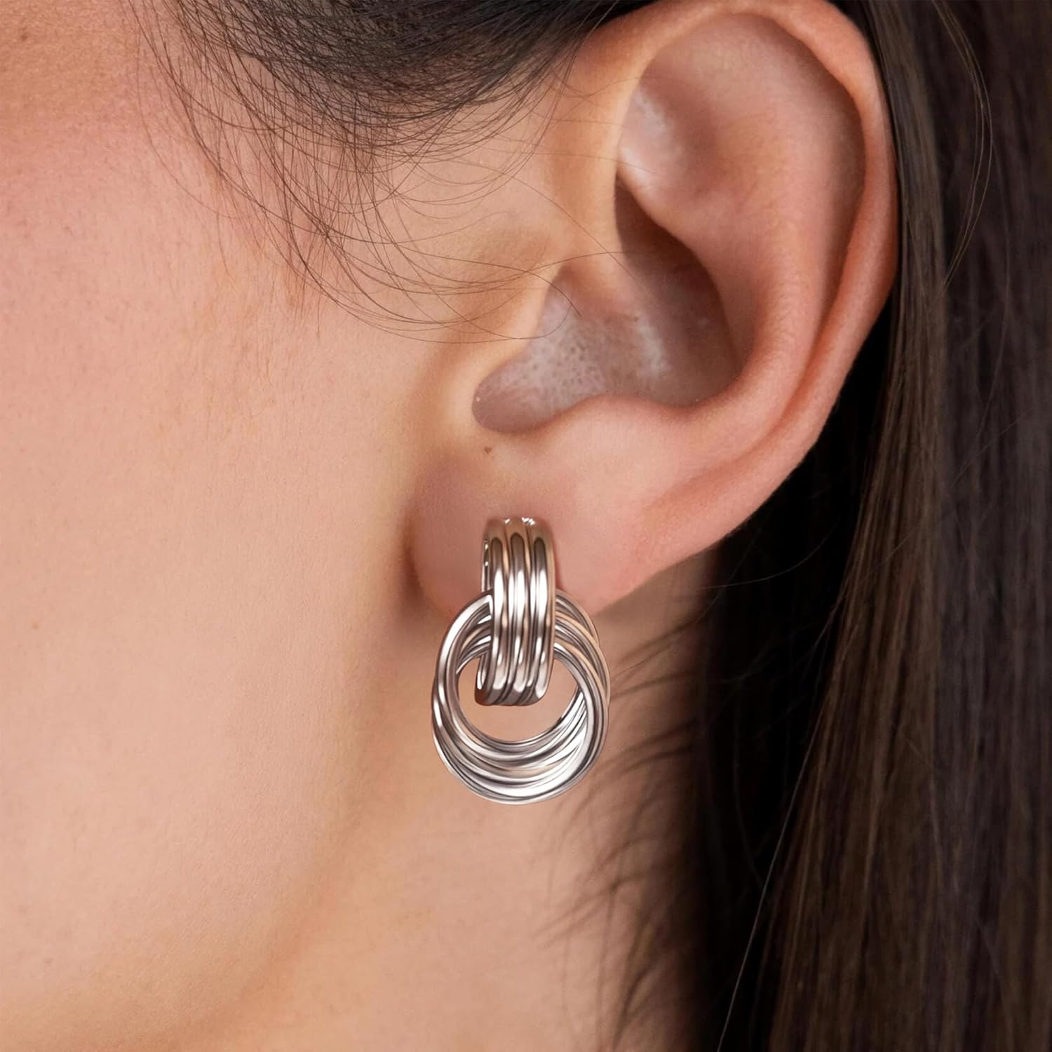 Chunky Knot Earrings for Women, 14K Gold Plated Statement Geometric Drop Dangle Earrings, Lightweight & Hypoallergenic & Trendy Gold Earrings for Women Jewelry Gift - Image 6