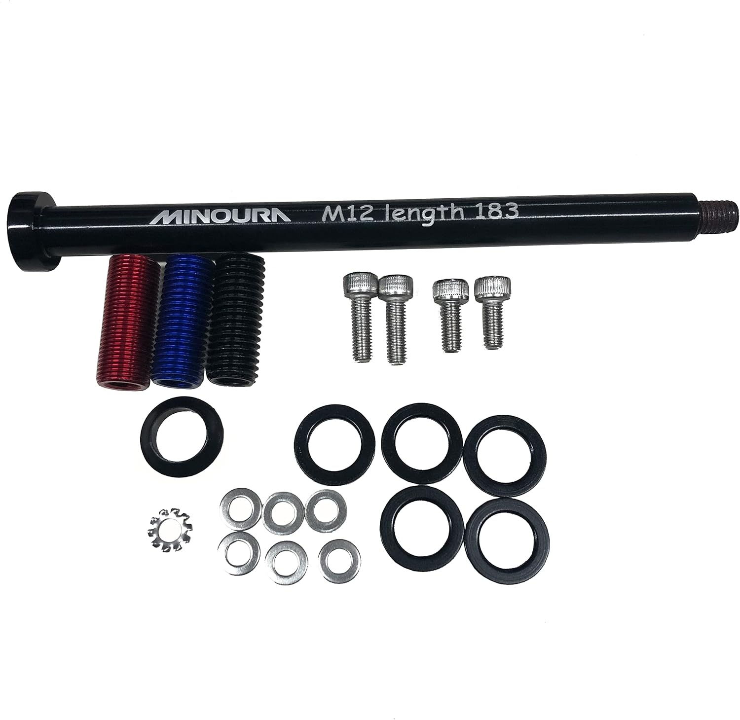 Minoura 120-3210-01 Through-Axle Universal Set for Bicycle Rear Carrier, 0.57 inches (12 mm), for Width 5.6 inches (142 mm)