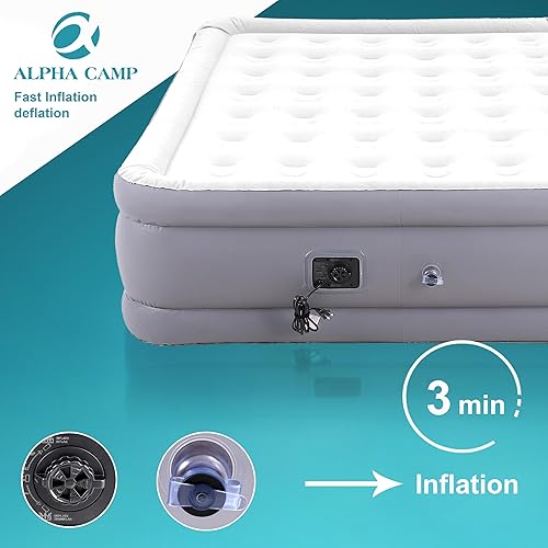 Miniatura 7 de ALPHA CAMP Colchón de aire tamaño Queen de 19 pulgadas con bomba integrada, colchón inflable de doble altura con parte superior de felpa suave,