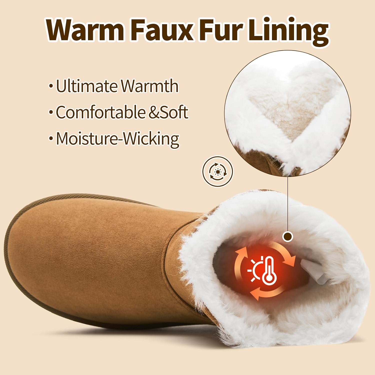 THATXUAOV Womens Ankle Winter Boots, Anti-Slip Suede Mini Boot For Women,Side Zipper Platform Slip On Snow Boots With Fur Lining