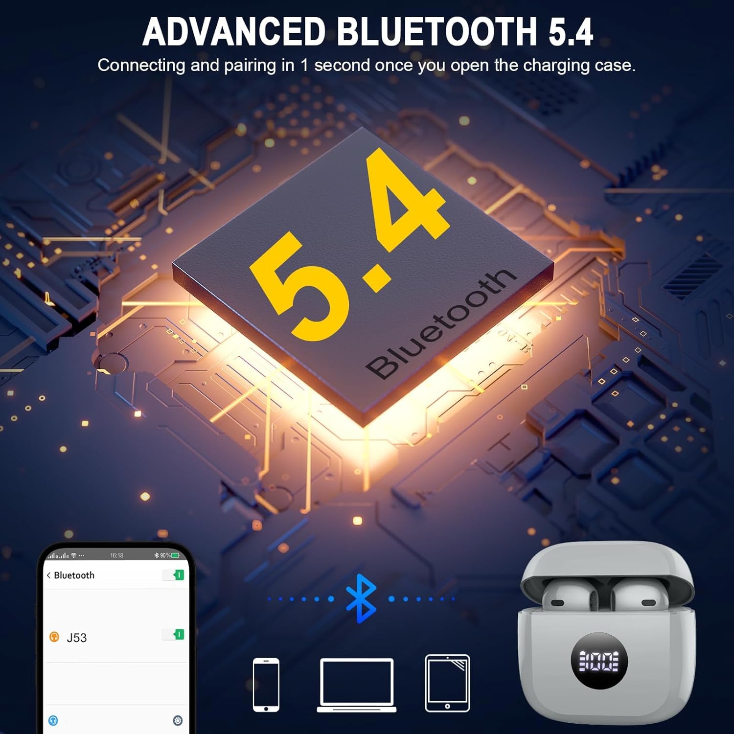 2026 Casque Bluetooth Écouteurs Bluetooth 5.4, Casque Sans Fil avec 4 ENC Annulation Du Bruit Mic, Casque Dans L'oreille 40 Heures De Lecture, Casque Sans Fil HiFi Stéréo IP7 Étanche pour iOS/Android
