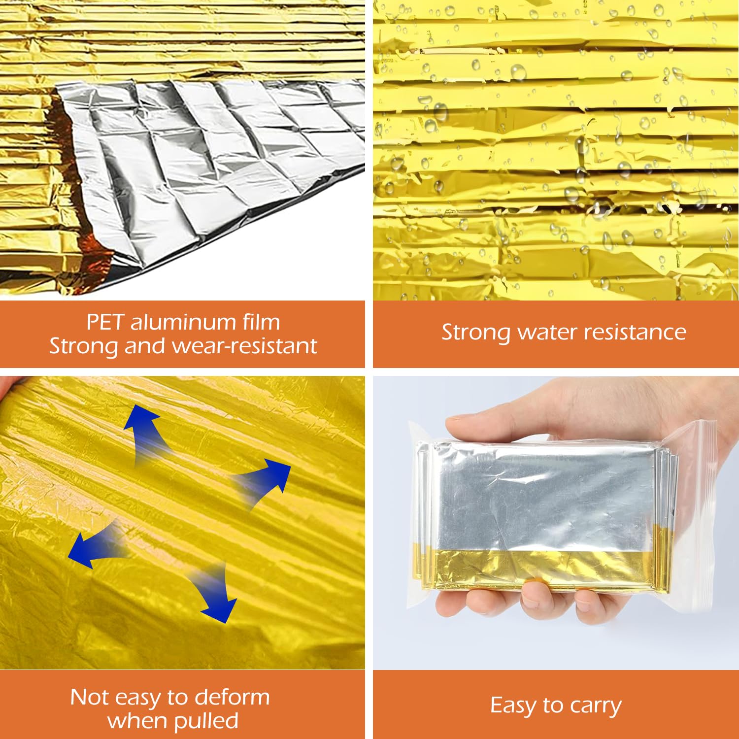 3X Manta Térmica Supervivencia – Manta Térmica Oro/Plata, 210x160cm,Térmicas de Supervivencia de Emergencia,Compacta