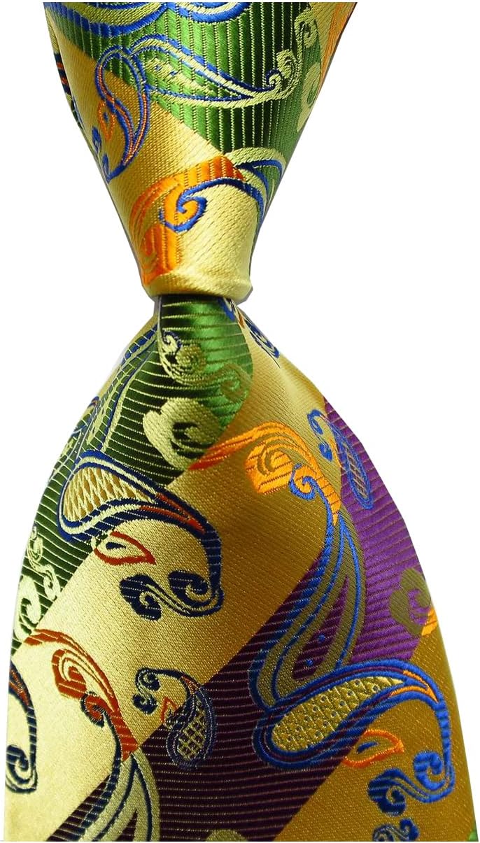 New Paisley Striped Gold Green Purple JACQUARD WOVEN Silk Men's Tie Necktie