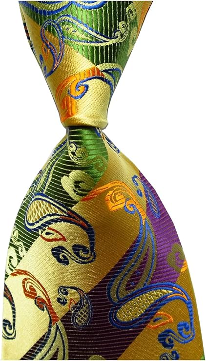 New Paisley Striped Gold Green Purple JACQUARD WOVEN Silk Men's Tie Necktie