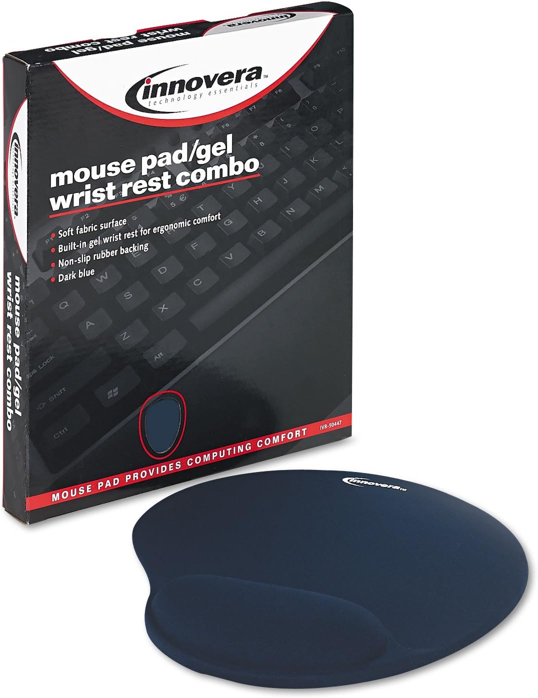 Innovera 50447 Mouse Pad w/Gel Wrist Pad Nonskid Base 10-3/8 x 8-7/8 Blue
