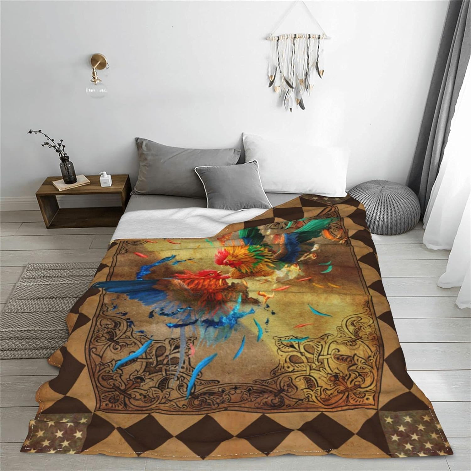 Blanket Vintage Rooster Fighting Throw Blanket for Adult Kid,Soft Plush Fluffy Warm Cozy Fleece Blanket Perfect for Bed Sofa Couch – Great Birthday/Christmas Day Gifts,(80" x 60")