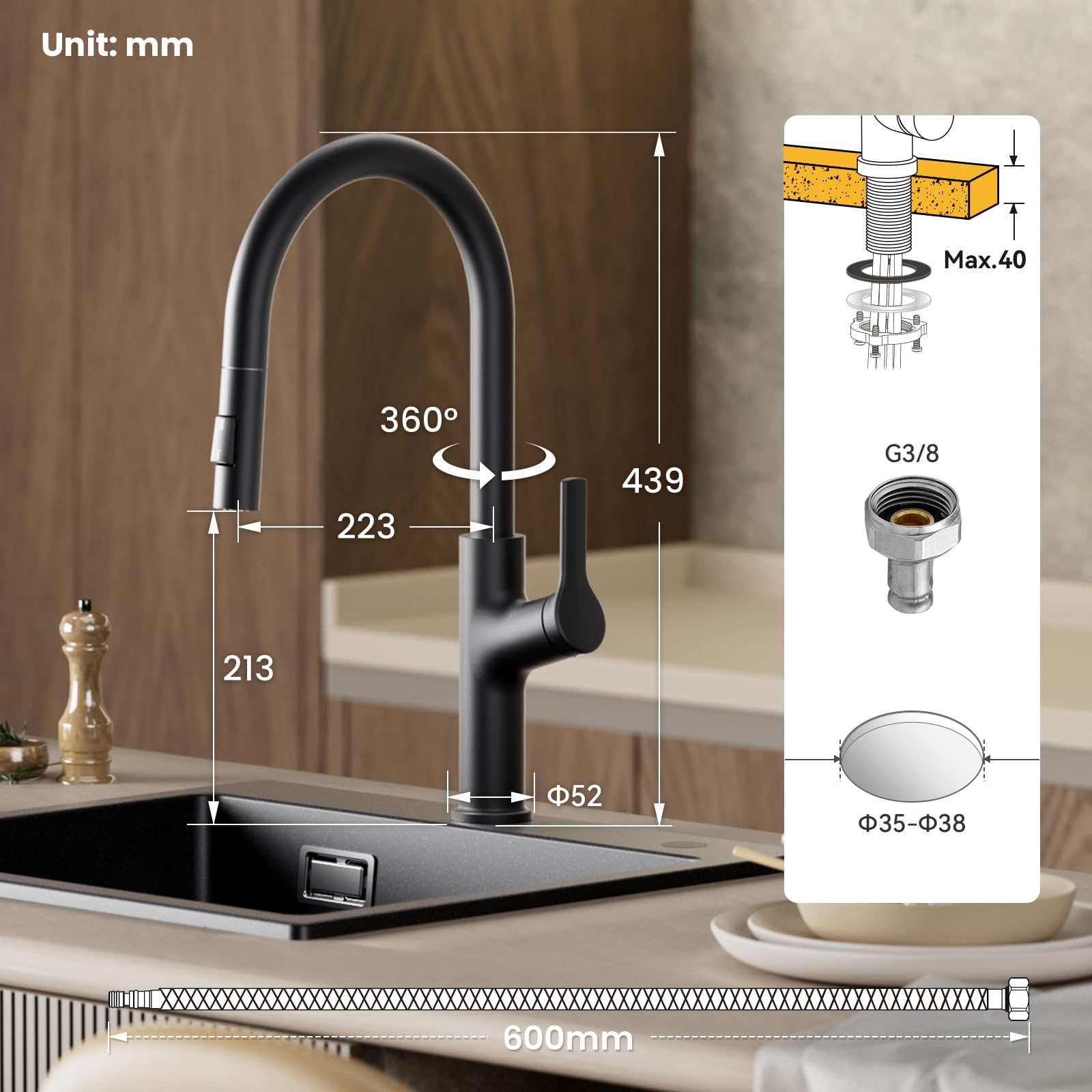 CECIPA Wasserhahn Küche Ausziehbar, Hochdruck Küchenarmatur