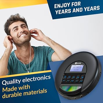 KLIM Nomad - Portable CD Player with Long-Lasting Battery - with Headphones - Radio FM - Compatible MP3 CD Player Portable - TF Card Radio FM Bluetooth - Ideal for Cars - Black Blue