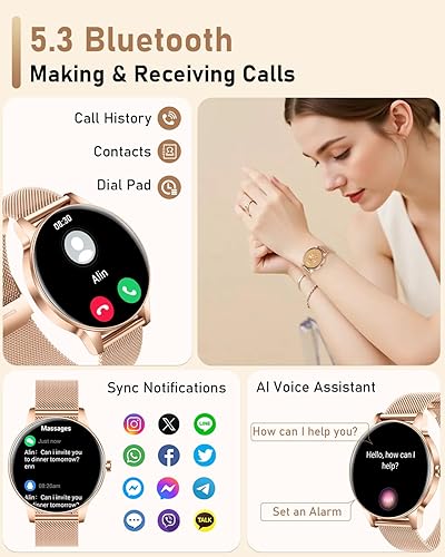 Miniatura 3 de Reloj inteligente para mujer, contestarhacer llamadas, pantalla táctil de 1.27 pulgadas, más de 120 modos deportivos, rastreador de fitness,