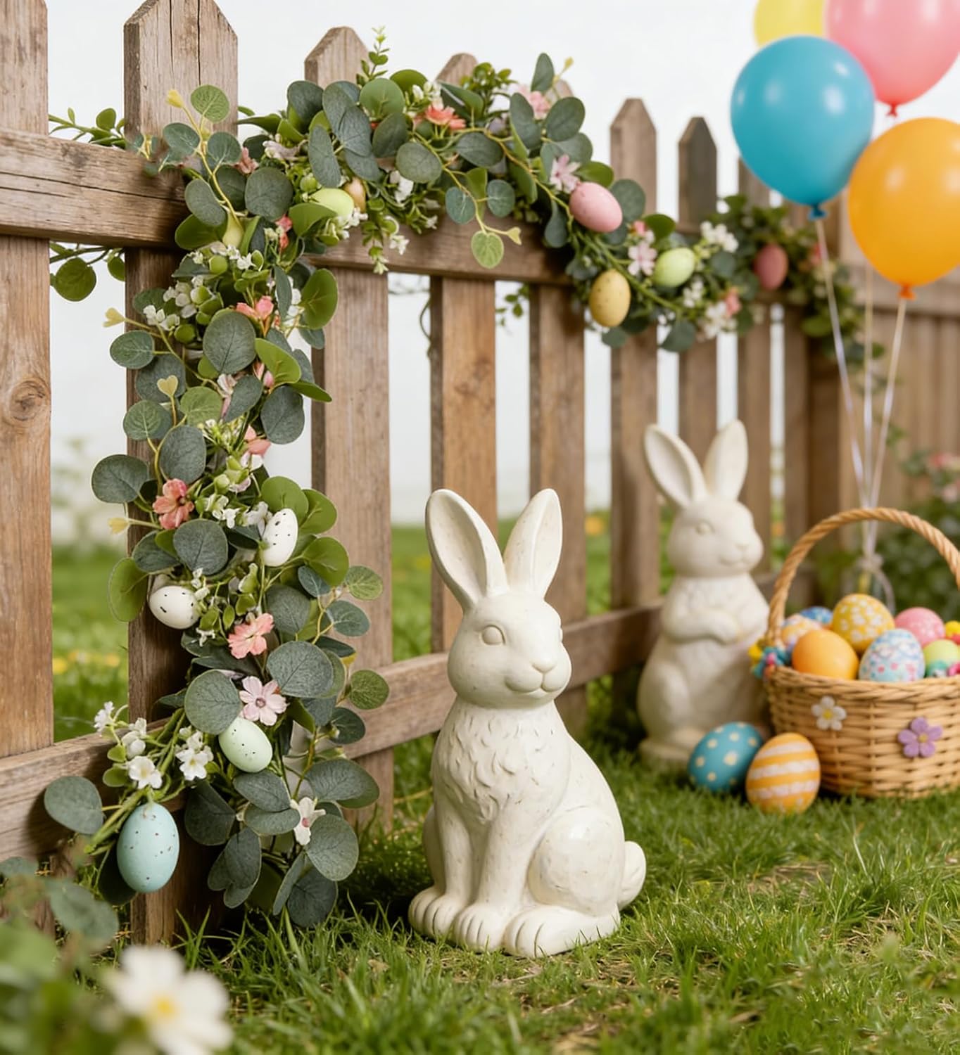 Easter Egg Garland Easter Decorations, 6Ft Artificial Eucalyptus Flower Greenery Vines Hanging Spring Garland for Mantle Fireplace Home Decor Wall Window Table Easter Decor -2 Pack