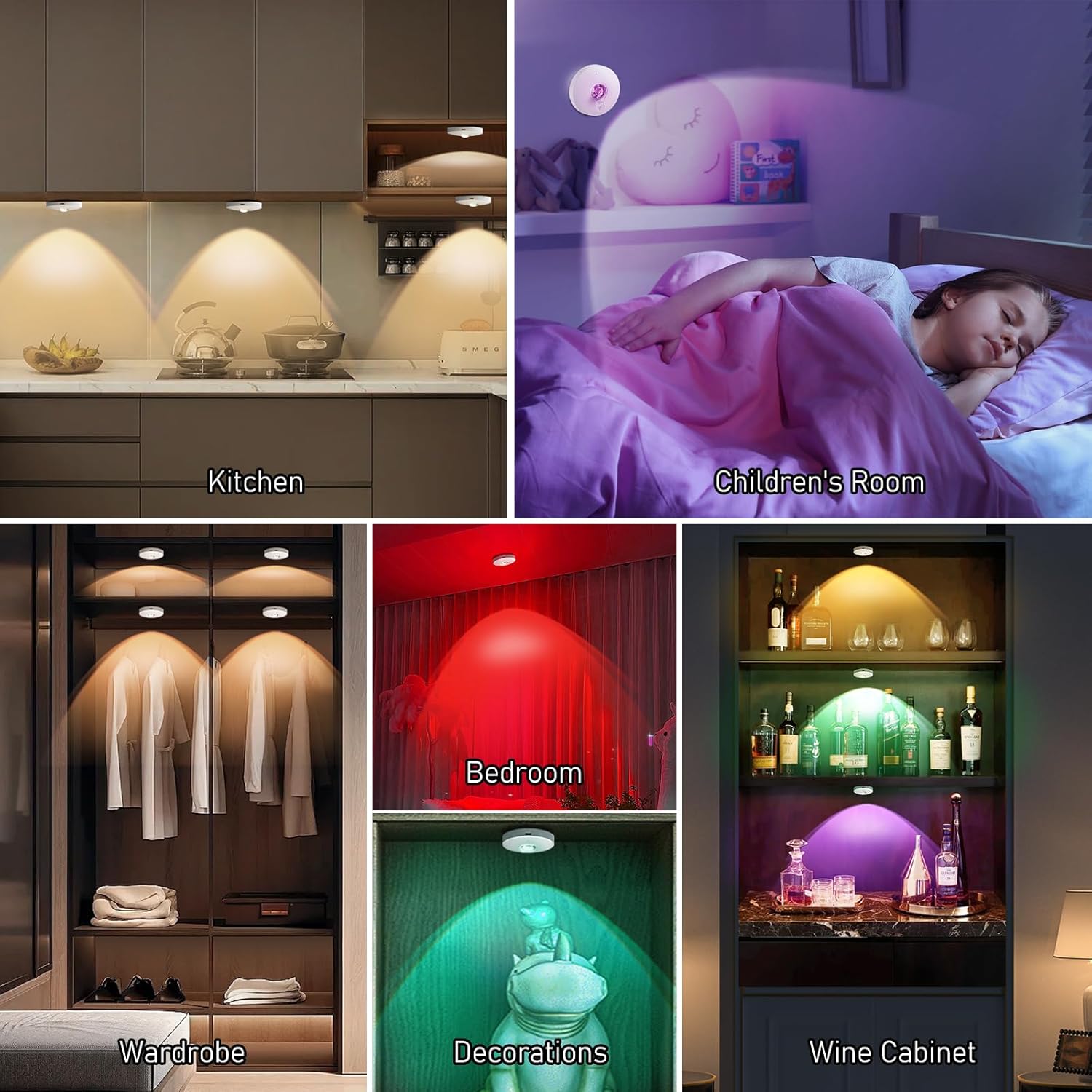 Rechargeable RGB Puck Lights with Remote Control, Wireless Under Cabinet Lighting,13 Color Changing Lights with Dimmer, Timer,2000mAh Battery Operated Tap Lights for Kitchen, Shelf,Home Decor