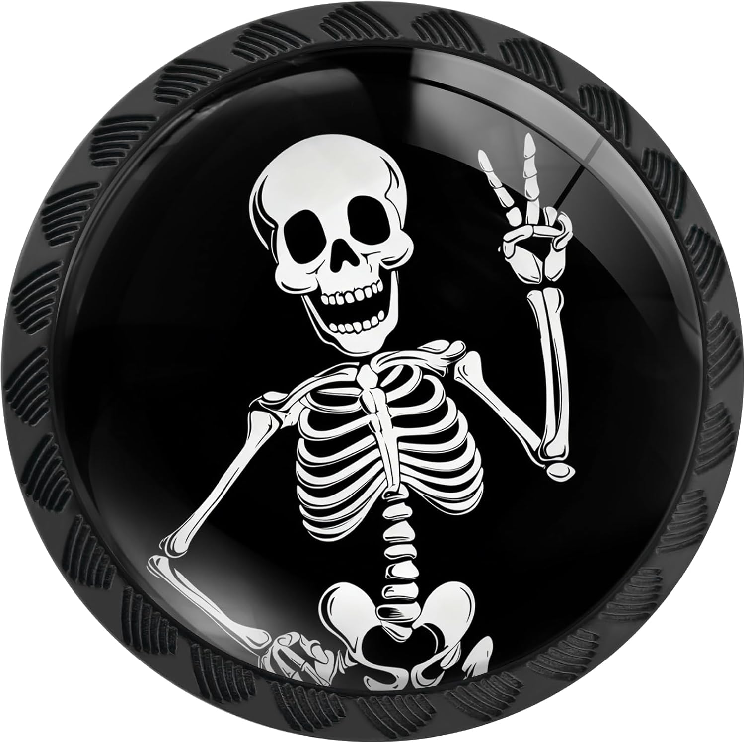 4 Pack Funny Skeleton Cabinet Knobs Round Drawer Pulls Black Dresser Knob Cupboard Door Handles Hardware for Kitchen Bathroom Cabinets