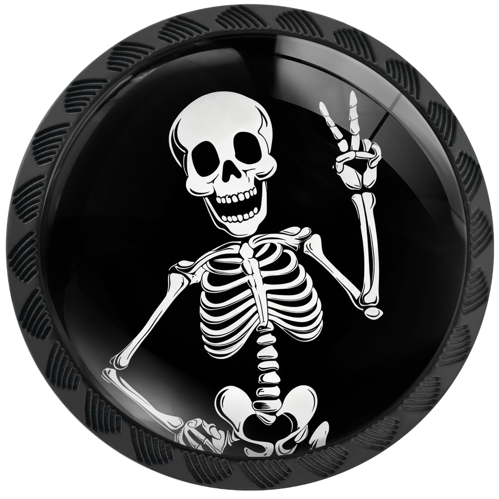 Artinhand Funny Skeleton 4 Pack Cabinet Knobs Round Drawer Pulls Black Dresser Knob Cupboard Door Handles Hardware For Kitchen Bathroom Cabinets