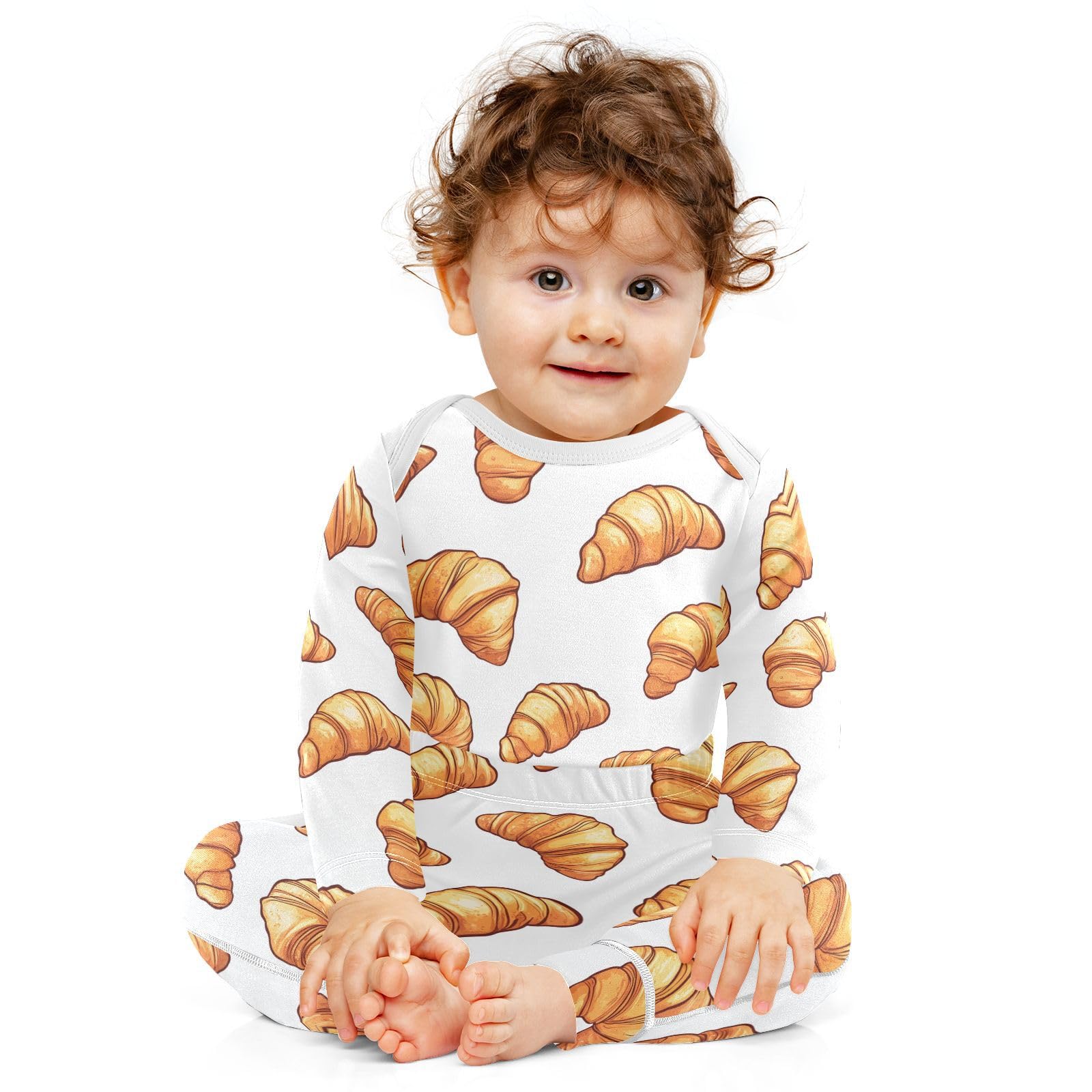 vvfelixl Baby Bodysuits Pants Sets Cute Croissants Pattern Long Sleeve Baby Onesie Clothes for Boys Girls 3-6M