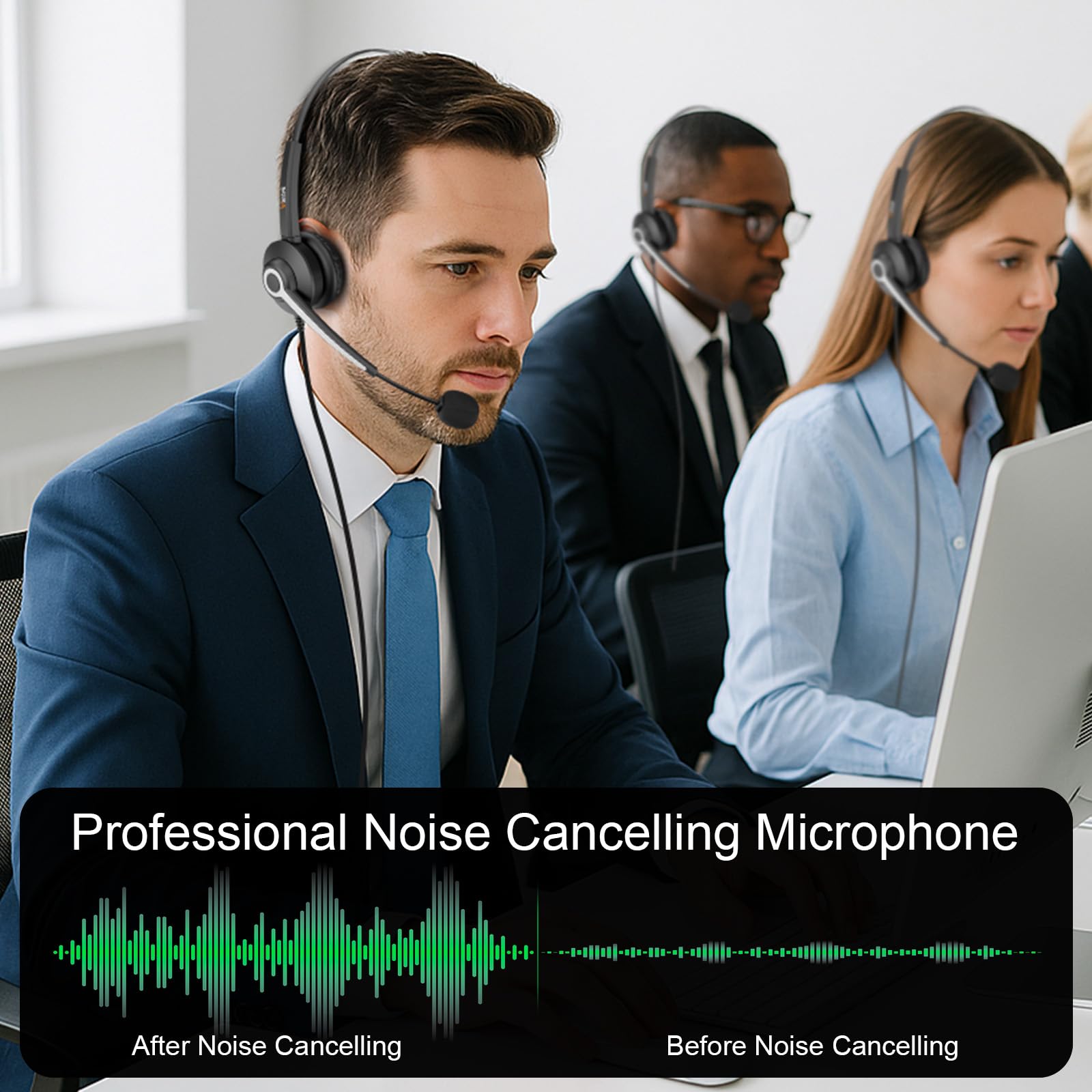 Voistek Cuffie USB con Microfono per PC, 3 in 1 (USB-C, USB-A, 3.5mm Jack), On-Ear Headset con Microfono Cancellazione del Rumore per Ufficio, Lavoro, Call Center, Zoom, Home Office, Corsi Online