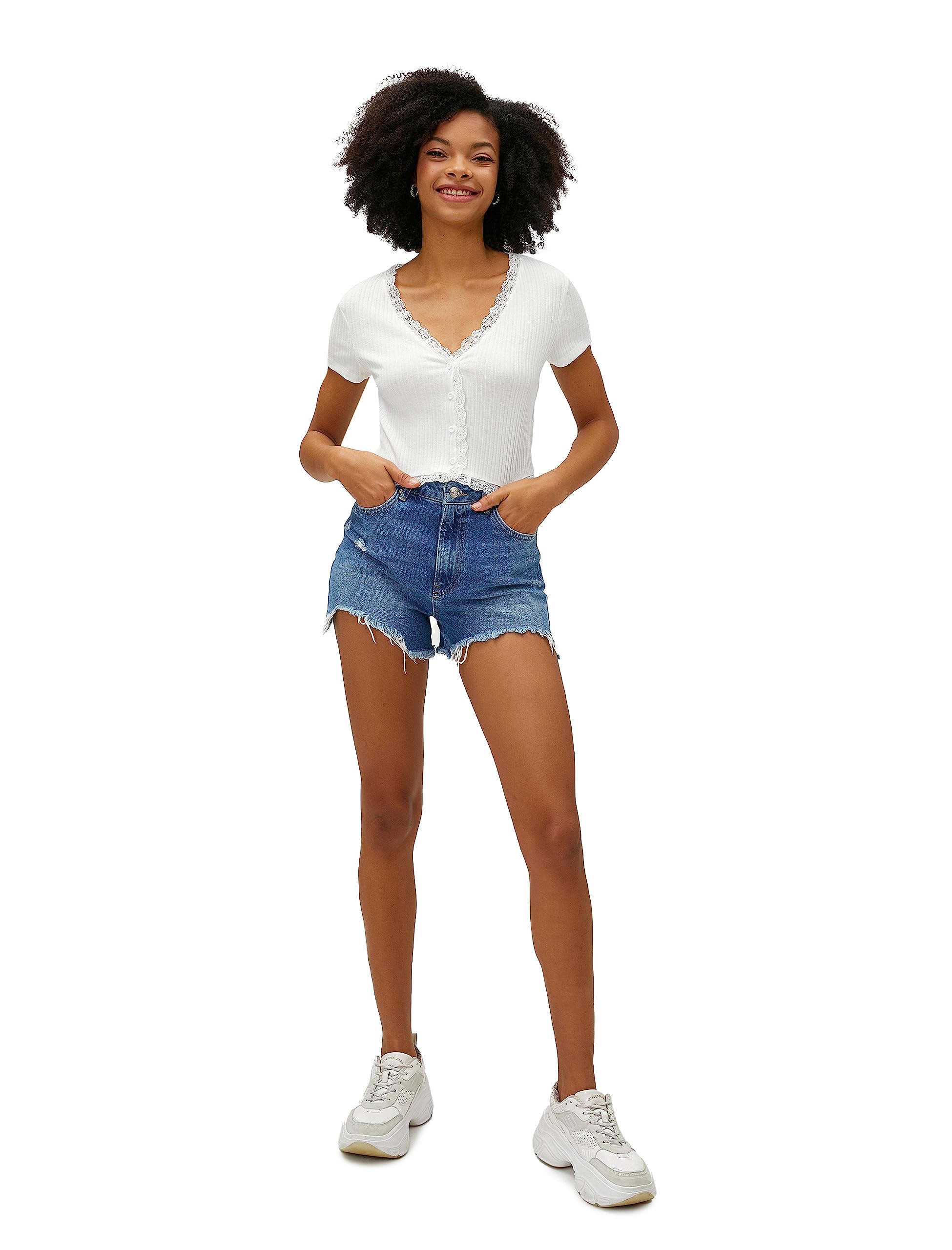 Koton Crop Gimped Cut Out Detail Viscose Mix Tank Top Camisa, Blanco (000), 36 Para Mujer