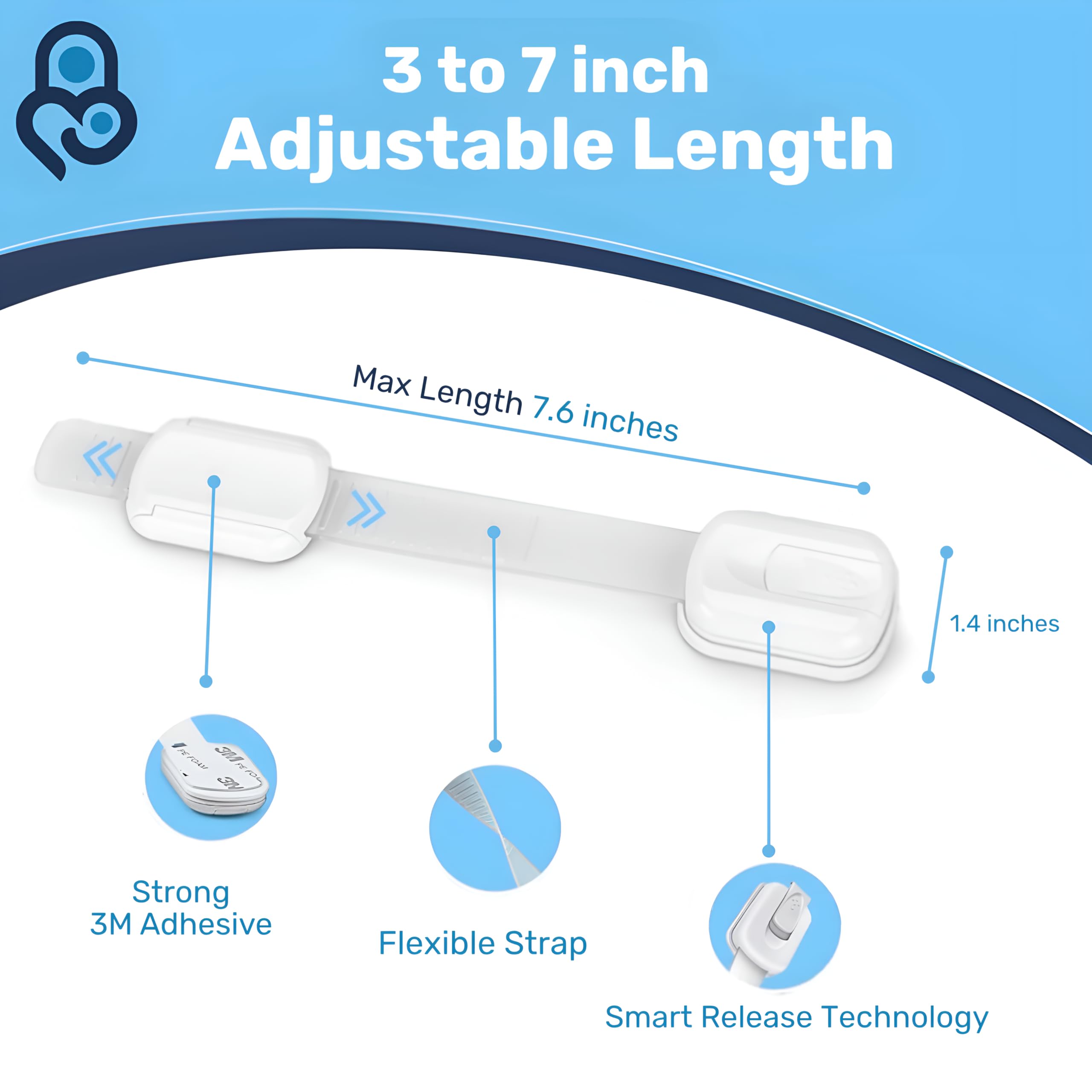 Baby Proof Me - 3M - Cerraduras adhesivas de seguridad para niños, cierres de bebé para armarios, lavavajillas, neveras, hornos y botes de basura, bloqueo de inodoro sin manchas (blanco, 24 cierres de