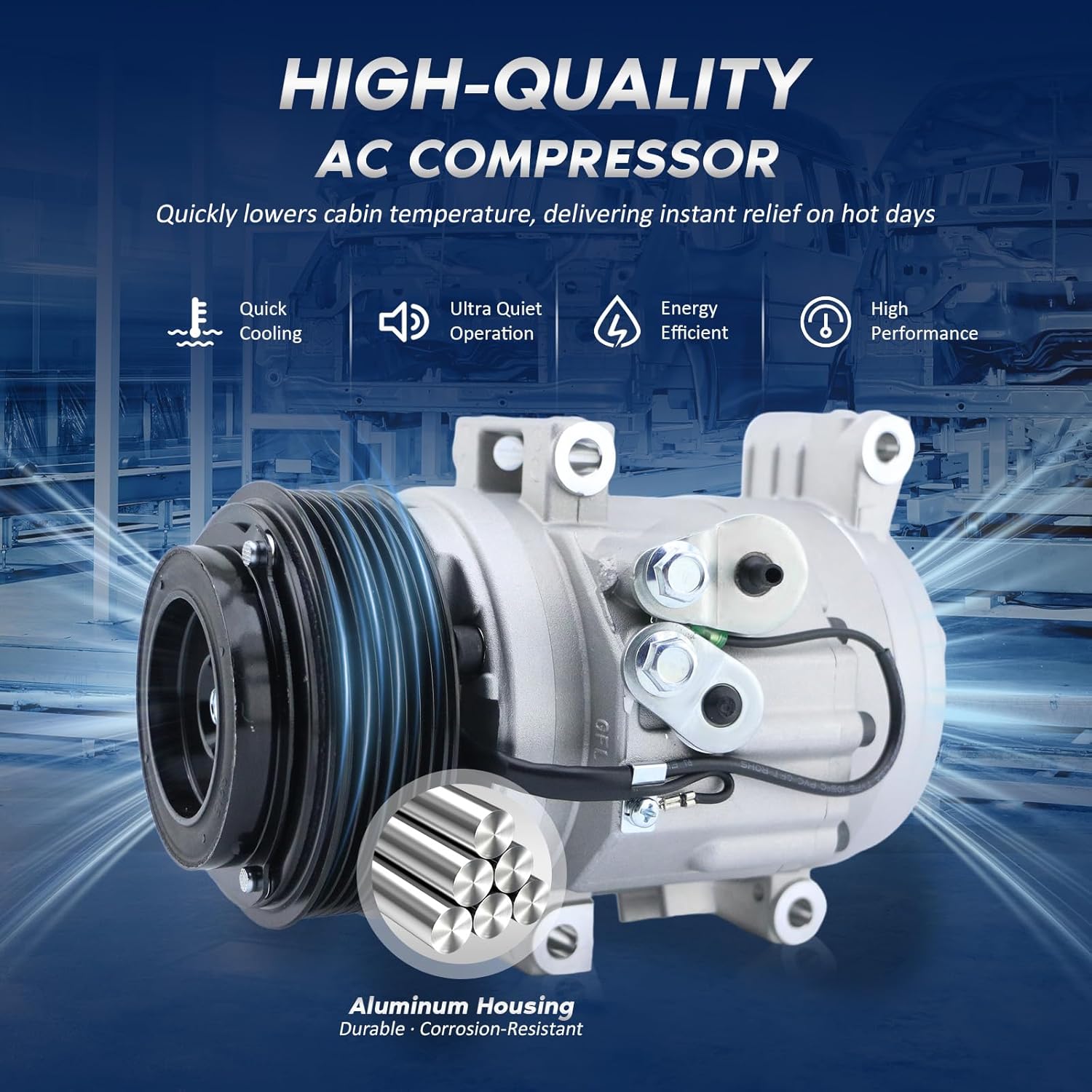 BDELI - AC Compressor Assembly Compatible with 2005 2006 2007 2008 2009 2010 2011 2012 2013 2014 2015 Toyota Tacoma 2.7L 4.0L, Replaces CO10835C 88320-04060