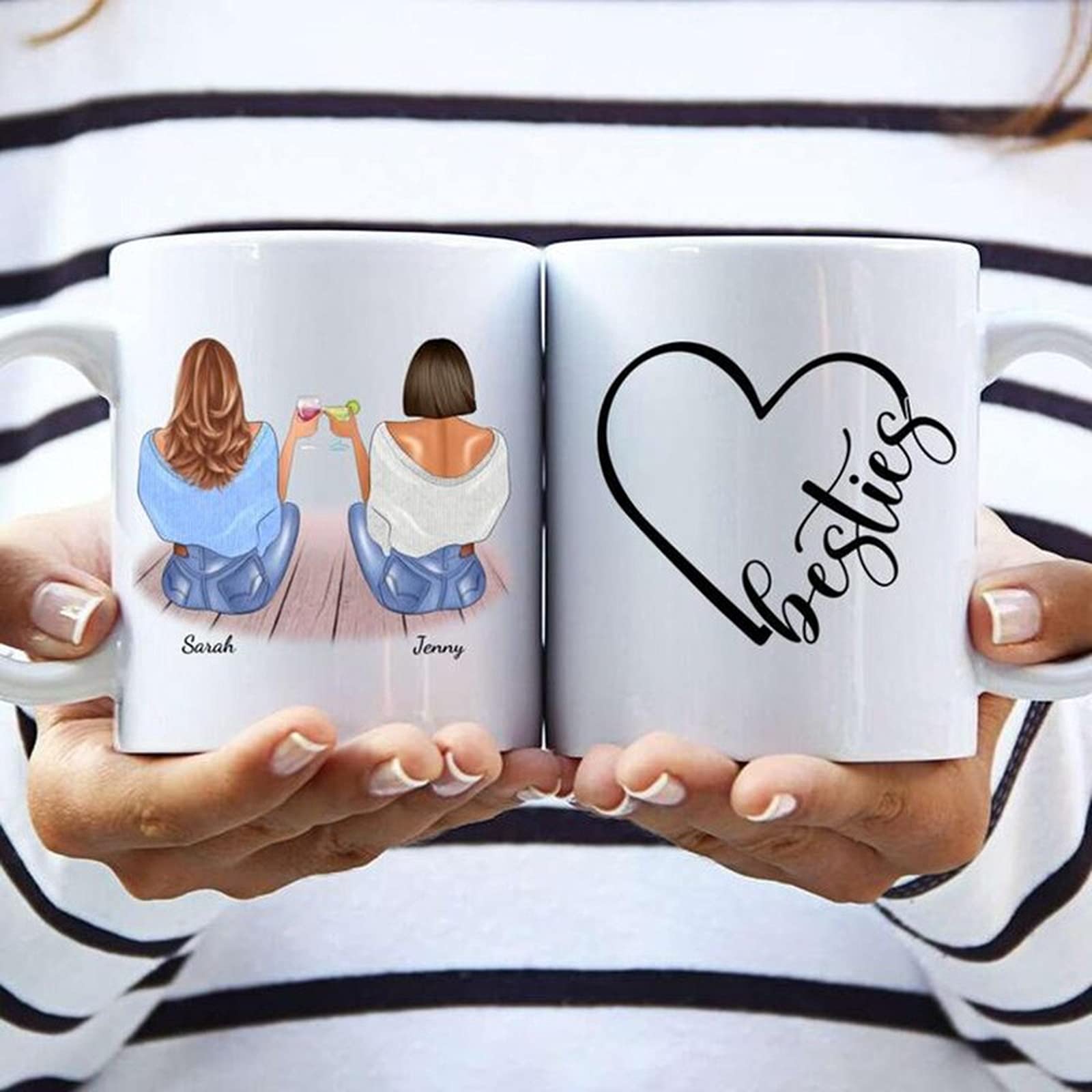 jinfu Tazas personalizadas – Tazas personalizadas con foto, imagen, logotipo, tazas personalizadas para mejores amigos 2/3 Girls Forever, taza de café de cerámica, lindas tazas de regalo para sentarse