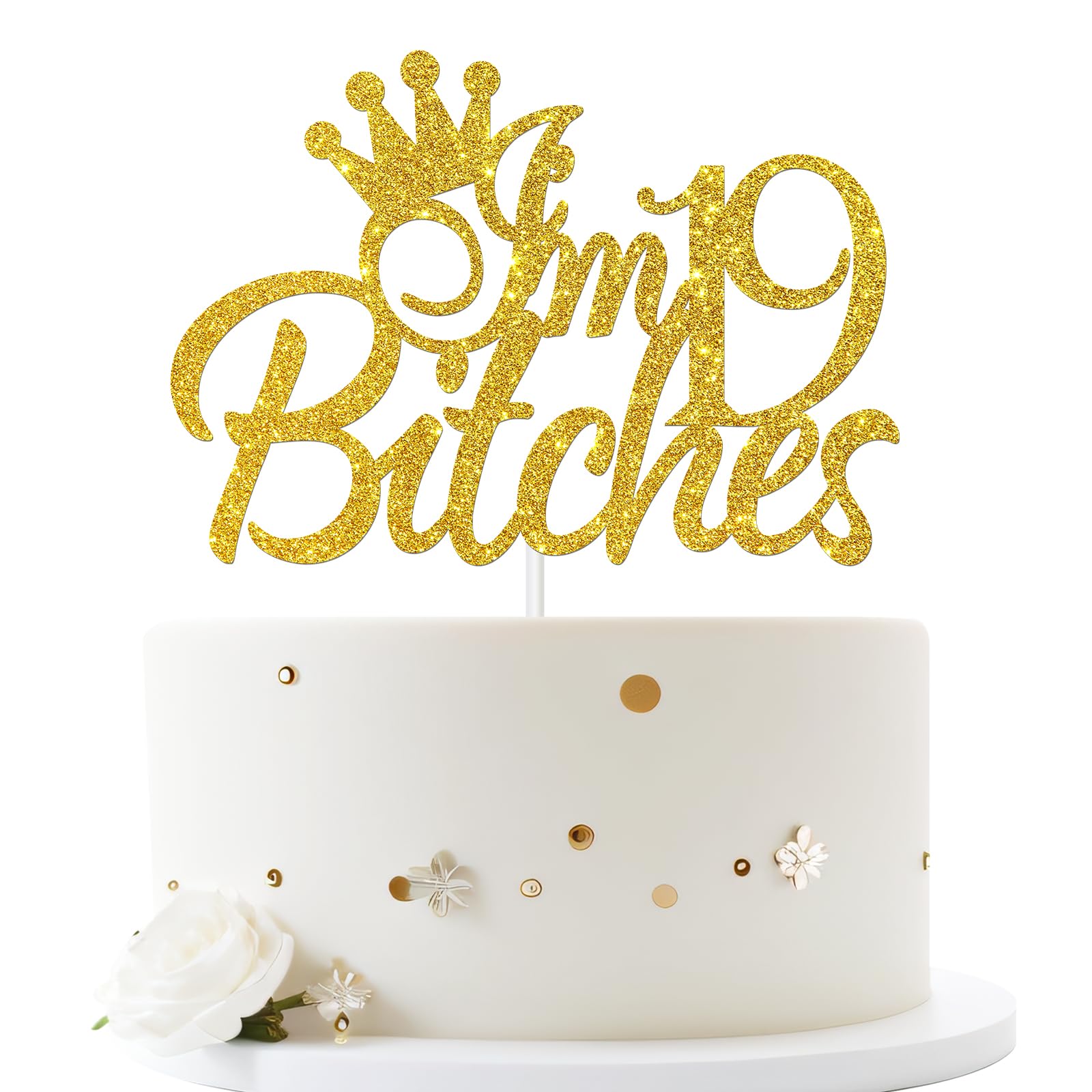 Dill-Dall I'm 19 Cake Topper, 19th Birthday Party Decor, Funny Nineteen Years Old Cake Topper, Girl’s 19th Birthday Party Decorations (Gold)