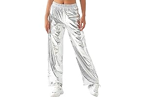 Women's Holographic Shiny High Waist Stretchy Metallic Jogger Dance Pants