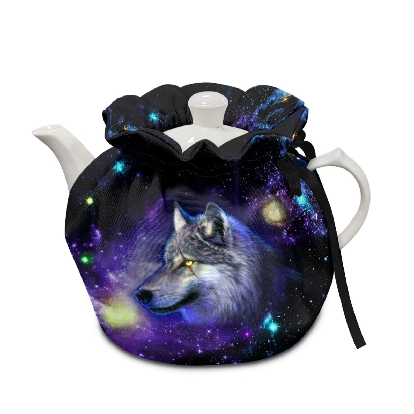 chaqlin Animal Galaxy Wolf Teapot Dust Cover Insulated Tea Cozy for Teapot Tea Kettle Cover Breakfast Insulation Lid Warmer Tea Cosy Kitchen Decorative Accessories
