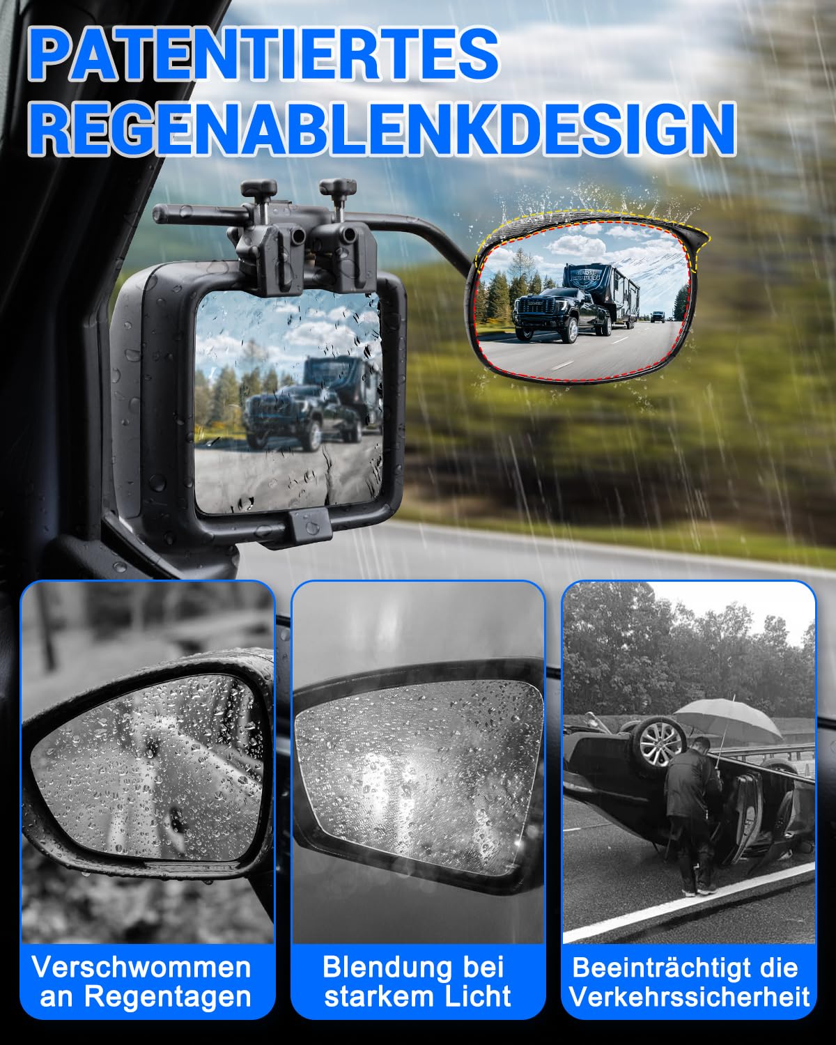 SUPAREE Wohnwagen Spiegel Auto Zusatzspiegel Wohnmobil Außen Aussenspiegel Wohnwagen Universal Konvexspiegel mit Regenschutz Sonnenblende für Alle Gängigen Fahrzeugtypen (2 Stück)