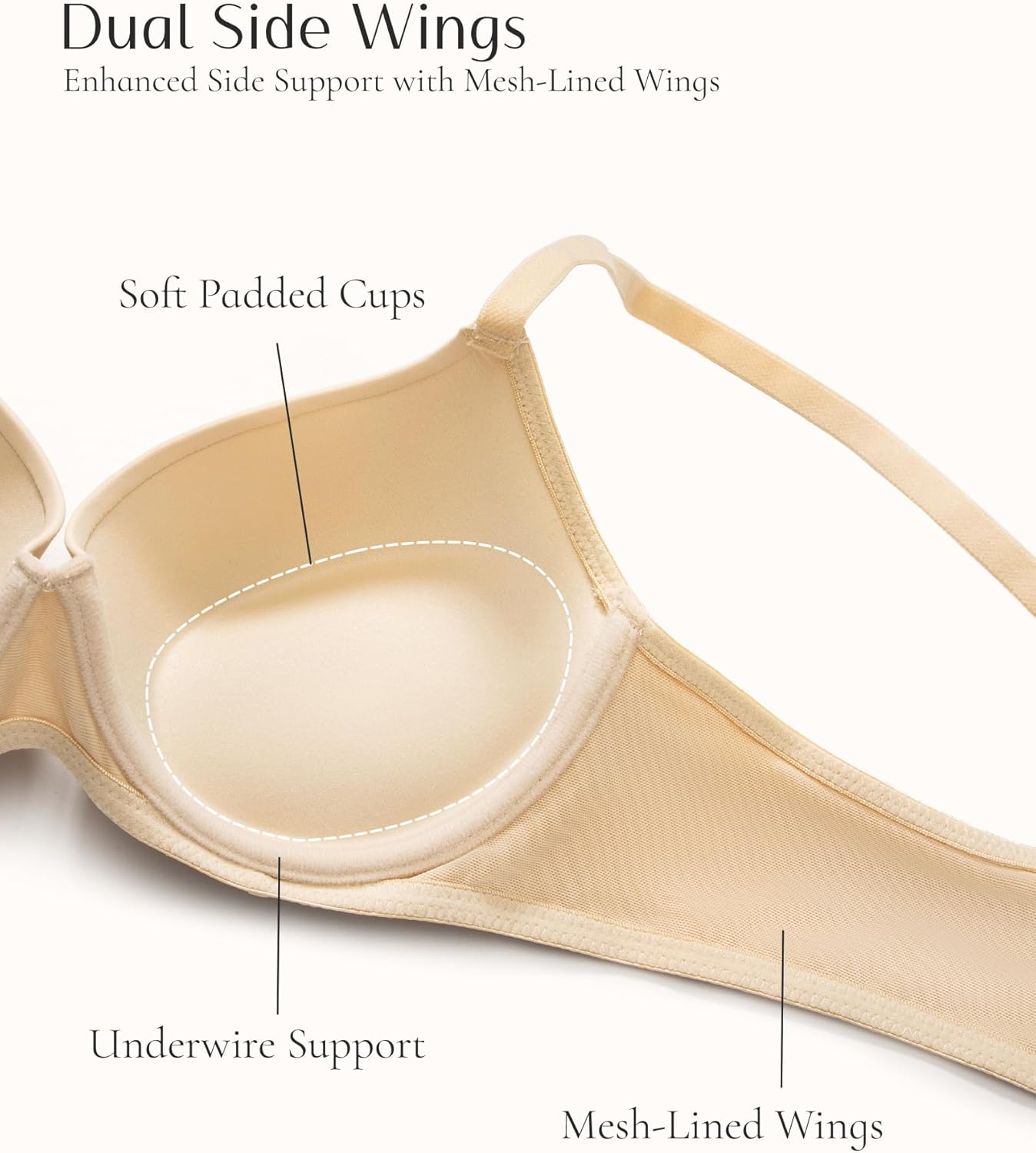 Push Up Bra Padded Demi T Shirt Bras Add 1 Cup Underwire Back Smoothing - Image 2