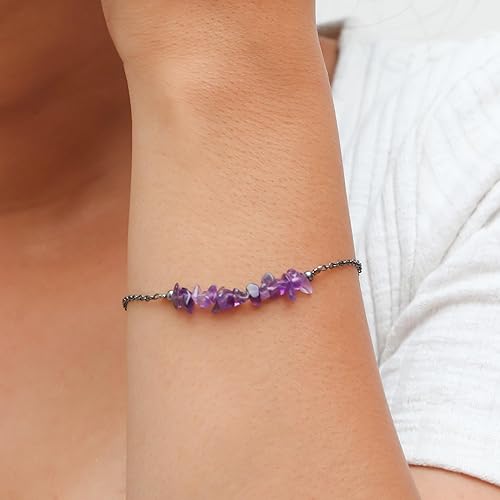 Miniatura 5 de Gempires Mother's Day Gift Natural Smoky Quartz Chips Bar Bracelet, Crystals Jewelry, Gift for Her, Handmade Jewelry 8 inch Chain(Smoky Quartz)