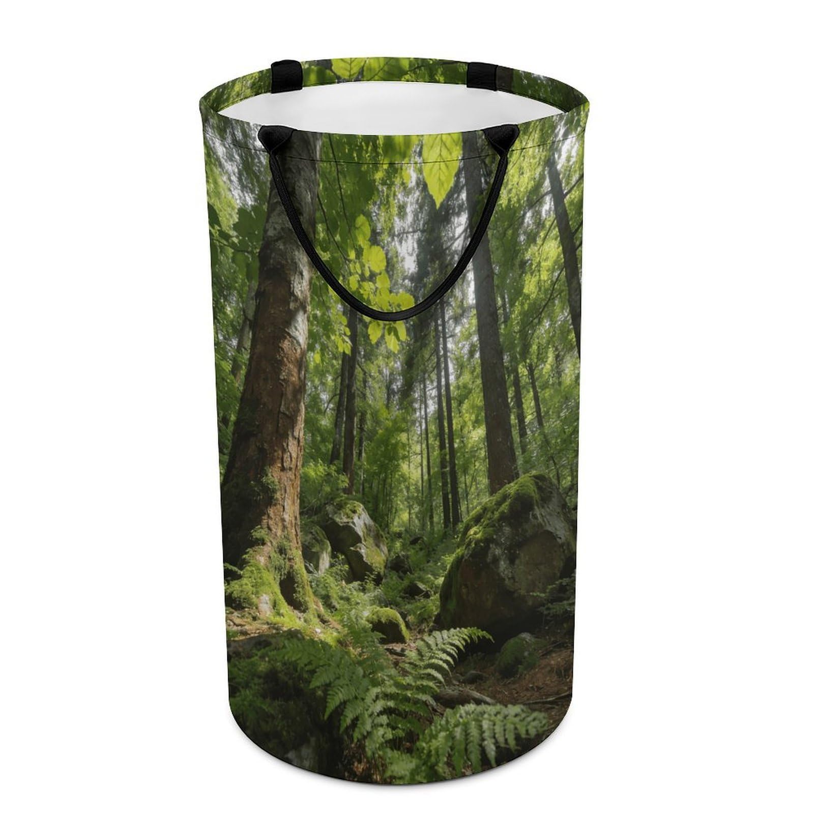Forest Laundry Hamper 86L Waterproof Collapsible Clothes Basket with Double Handles Freestanding Foldable Laundry Basket Large Clothes Hamper for Bathroom