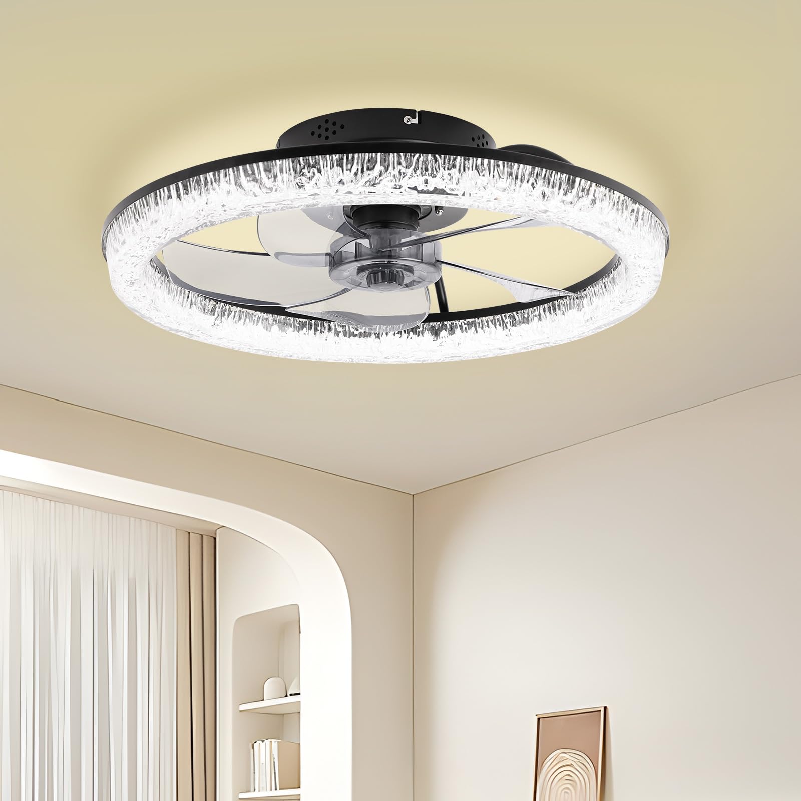 Deckenventilator mit Beleuchtung – Fernbedienung, leiser Umkehrmotor mit 6 Geschwindigkeiten, RGB-Farbwechsel-LED (3000 K – 6500 K), 1/2/4/8-Stunden-Timer für Schlafzimmer, Wohnzimmer und Esszimmer