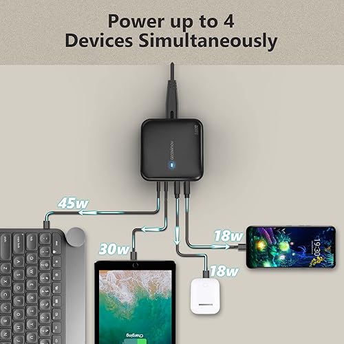 Miniatura 3 de Cargador USB C PD GaN III de 100 W, portátil de 4 puertos 2USB-C + 2USB Cargador de escritorio con cable de CA de 5 pies para MacBook ProAir,