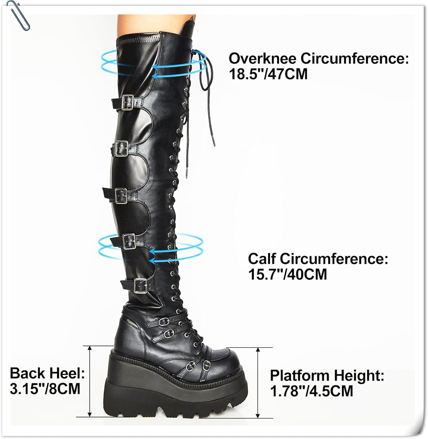 Gothniero Black Platform Boots Over Knee Thigh High Goth Boots for Women Chunky Heel Rave Motorcycle Boots with Buckles Side Zip Lace Boots Size5.5-10 - Image 5