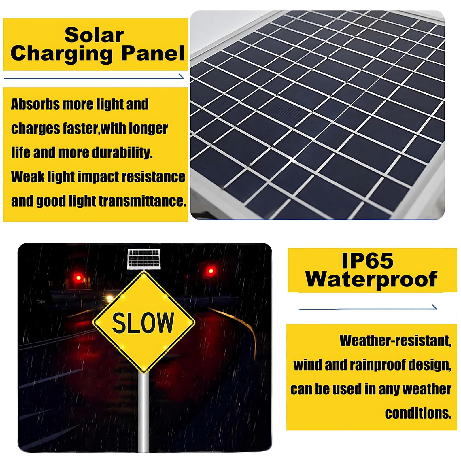 Señal de tráfico alimentada por energía solar, 61 x 61 cm, señal LED parpadeante, aluminio reflectante IP65 para seguridad de peatones en áreas residenciales y de trabajo
