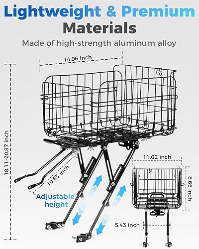 Miniatura 3 de Rear Bike Rack with Basket- Bicycle Cargo Rack with Waterproof Cover, Liner and Cargo Net, Bike Storage Basket for 26" - 29" and 700c Bikes