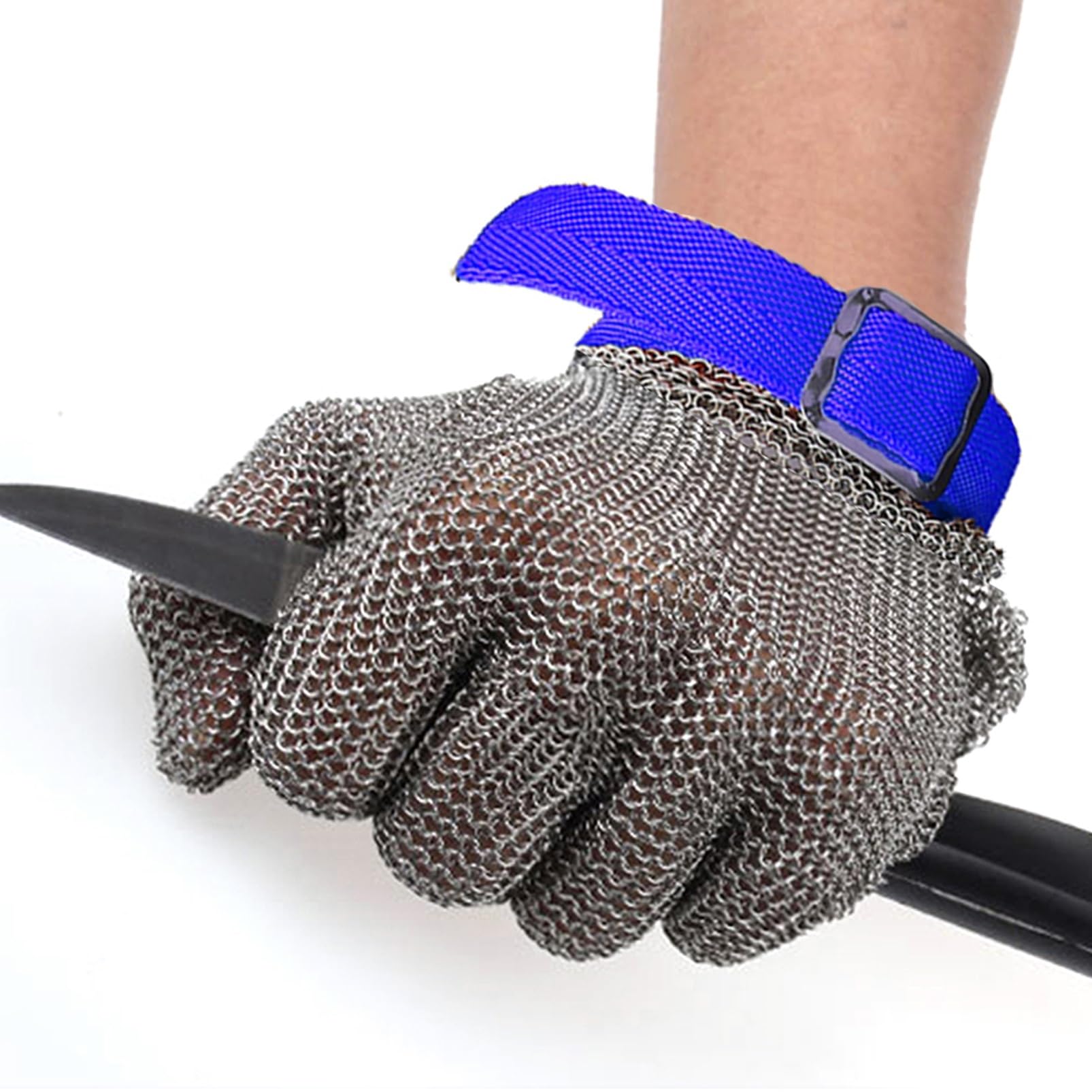 Cut Proof Gloves Rękawice odporne na przecięcia do supermarketu kuchennego, rękawice odporne na przecięcia z kolczugą do krojenia żywności z regulowanym nylonowym paskiem na nadgarstek(/M)