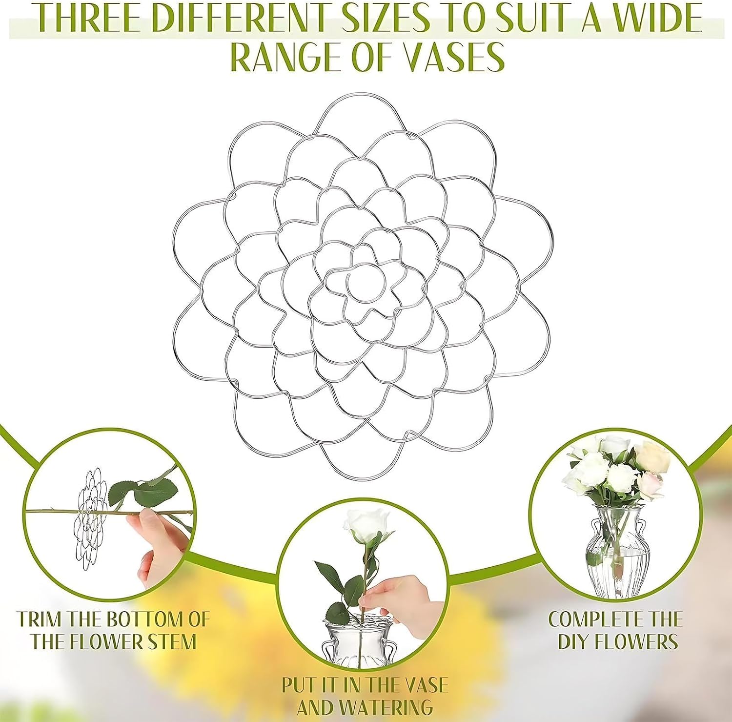Flower Grid for Vase, 6Pcs 3-Sizes Floral Grid Holder Flowers Frog Tools Wire for Vase, Flower Stem Holders Bouquets Plant Fixation for Home