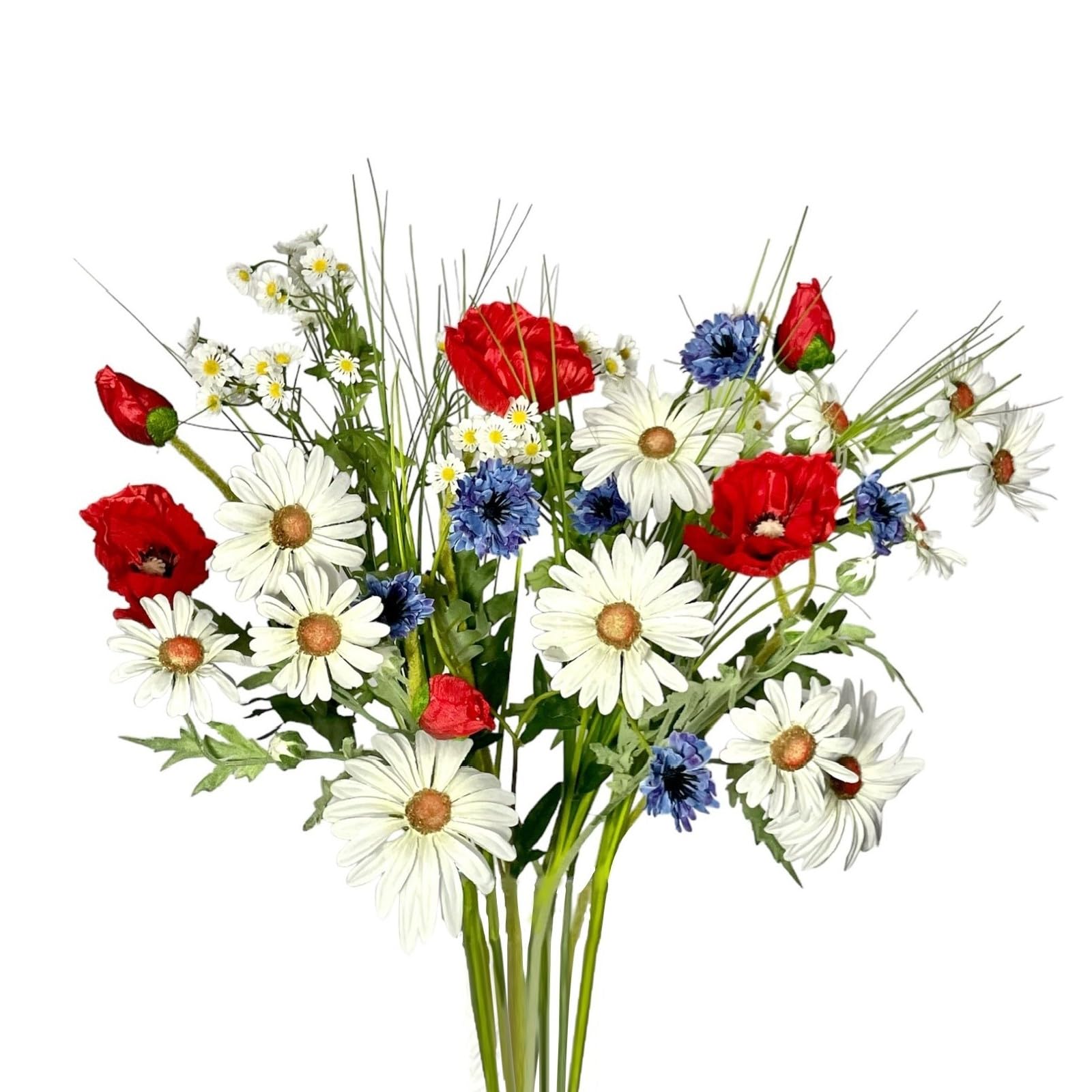 Künstlicher Wiesenblumenstrauß ca. 60cm. 1x Strauß aus Kamille, Kornblume, Mohn, Margerite, Isolepsis. Blumenstrauß künstlich Frühlingsblumen Sommerblumen Dekoration