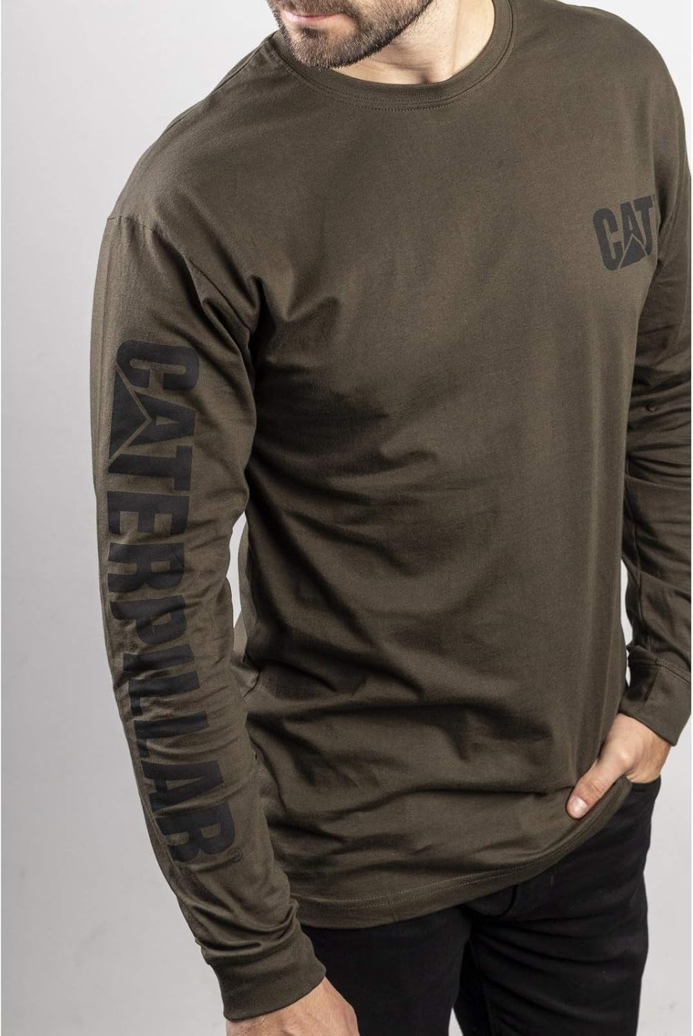 Caterpillar Trademark Banner Long Sleeve Tee Shirts for Men with Center Back Neck Wire Management Loop and Cat Workwear Logo - Image 3